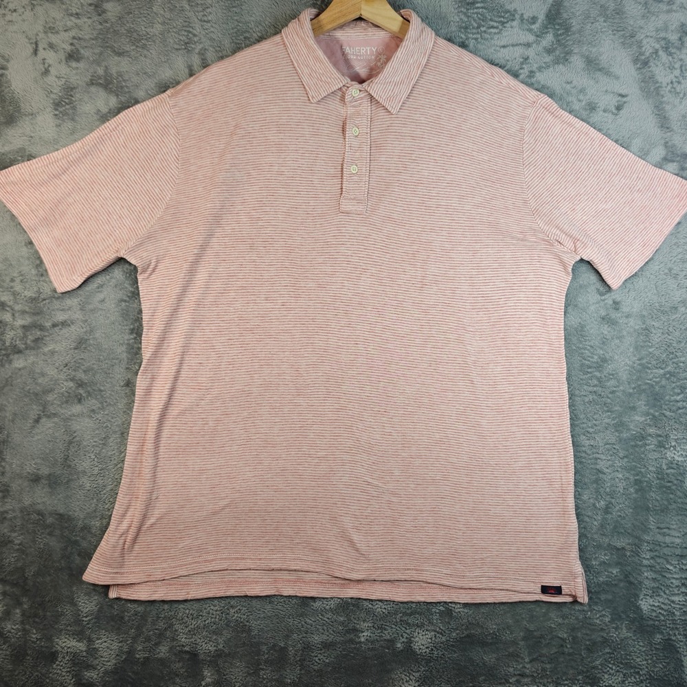Faherty Cloud Cotton Polo Mens Large Clay Red Striped Pima Modal MKC0108-RCS